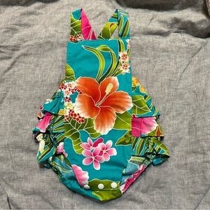 Tiki Kids Hibiscus Hawaiian Floral Cotton Bubble Romper Size 12-18 Months